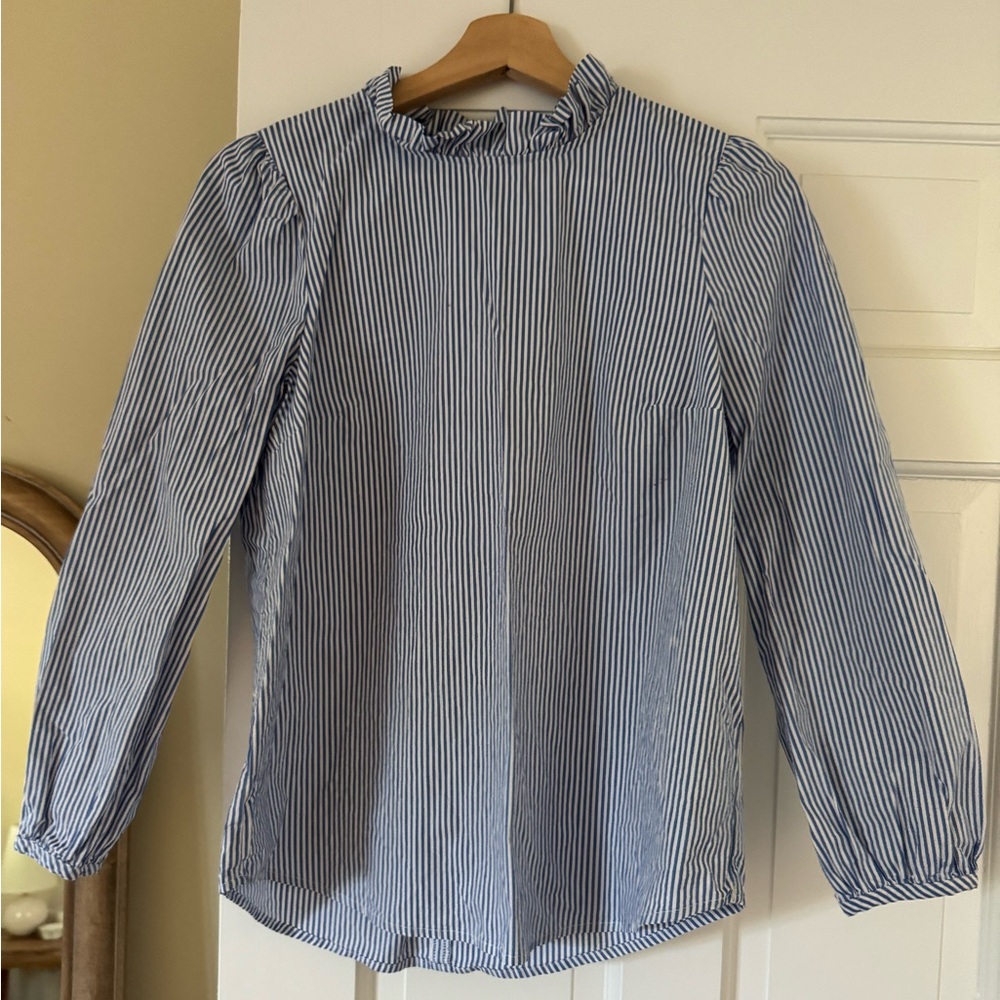 J. Crew Blue and White Striped Blouse size small